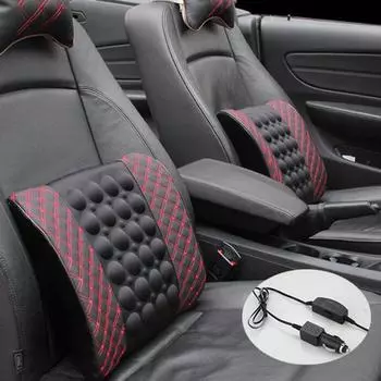 Регулируемая электрическая массажная мягкая поясная подушка для автомобильного сиденья, поясничная подушка черный белый