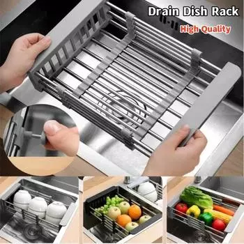 Регулируемая кухонная полка для раковины из нержавеющей стали, телескопическая раковина, полка для посуды, держатель для раковины, органайзер, сушилка для мытья фруктов и овощей