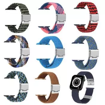 Регулируемые плетеные ремешки для часов Apple Watch Series Ultra 9 8 7, нейлоновый ремешок со складной застежкой для браслета IWatch 4, 5, 6, 38, 40, 42, 44, 41, 45, 49 мм 38 40 41mm чёрный/красный