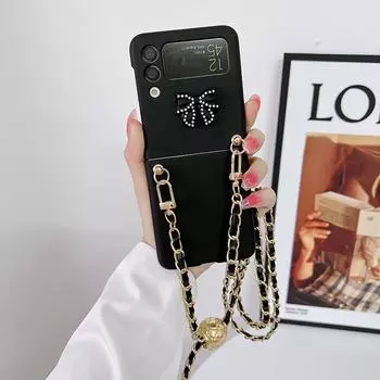 Регулируемый чехол для телефона со шнурком через плечо для Samsung Galaxy Z Flip 3 Zflip 4, складной чехол For Z Flip 3 чёрный