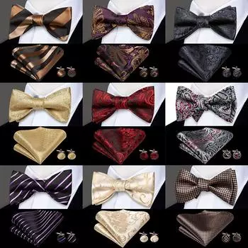 Регулируемый галстук-бабочка Hi-Tie для мужчин, шелковый галстук с цветочным принтом в стиле пейсли, классический мужской галстук-бабочка для свадебной вечеринки, золотисто-красный комплект галстуков-бабочек LH-2047