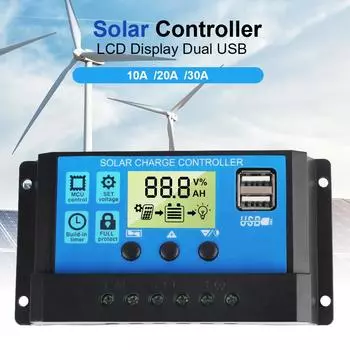 Регулятор солнечной батареи 10A 20A 30A 12V 24V MPPT Аксессуар Встроенный таймер ЖК-дисплей PV Регулятор Солнечный контроллер Dual USB