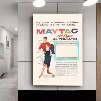 Рекламный плакат стиральной машины и сушилки 1950-х годов, печать на холсте, винтажная реклама середины века, настенное искусство в ванной комнате, туалете, украшение для прачечной 21x30cm No Framed