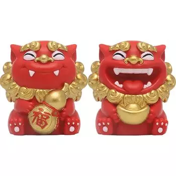RemeeHi Shisa Входная пара Молодой лев Статуэтка Шиса Песок Удача Удача Фэн-шуй Амулет Счастливый чай Питомец Два льва (красный), Б-019 красный