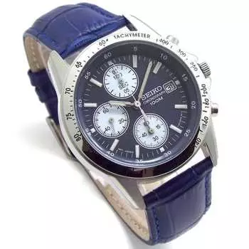 Ремень для часов SEIKO Chronograph из натуральной кожи, официальный дистрибьютор Seiko, темно-синий ремень SND365P1-BL