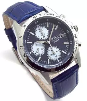 Ремень для часов SEIKO Chronograph из натуральной кожи, официальный дистрибьютор Seiko, темно-синий ремень SND365P1-BL