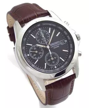 Ремень для часов SEIKO Chronograph из натуральной кожи, официальный дистрибьютор Seiko, черный SND309P1/BR