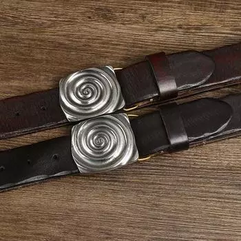 Ремень мужской ретро модный уникальный Pull Wind гладкая пряжка кожаная пряжка первый слой чистая коровья кожа джинсовый ремень 100cm