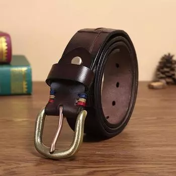 Ремень мужской ретро состаренный ручной работы с ножевыми следами кожаный пряжка модный корейский стиль первый слой коровьей кожи ремень 100cm
