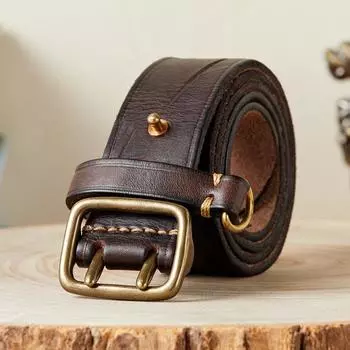 Ремень Personality Trend с двойной пряжкой из натуральной кожи для мужчин, молодежный ремень из натуральной кожи в стиле ретро 100cm
