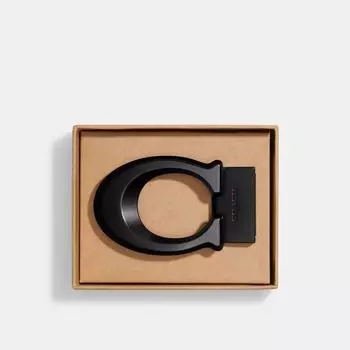 Ремень с пряжкой Coach в коробке Sculpted Signature черный One Size