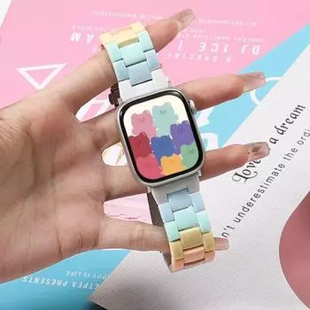 Ремешок Candy Rainbow для iWatch 8, 7, 6, 5, 4, 3 SE, 42 мм, 38 мм, 44 мм, 40 мм, модный ремешок для iWatch 41 мм, 45 мм, умные часы correa 42mm 44mm 45mm 49mm разноцветный
