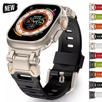 Ремешок для часов из фторкаучука для Apple Watch Ultra 2 49 мм серии 9 8 7 se 5 6 4 роскошный мужской резиновый ремешок для iWatch ultra 49 45 мм 44 мм 42 мм 42mm 44mm 45mm 49mm