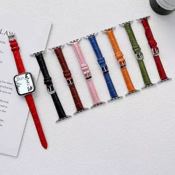 Ремешок для умных часов для Apple Watch Band 41 мм, 45 мм, 40 мм, 44 мм, 38 мм, 42 мм, серия SE Ultra/9/8/7/6/5/4/3/2, тонкий кожаный ремешок для часов 38 40 41mm розовый