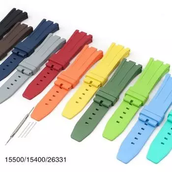 Ремешок из фторкаучука для Audemars Piguet Royal Oak 15400 15500 26331, мужской мягкий ремешок с пряжкой-бабочкой из FKM, сменный ремешок для часов AP 26 мм