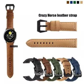 Ремешок из натуральной кожи Crazy Horse 20 мм для Samsung Galaxy Watch 5 Pro Active 2, 40 мм, 44 мм, Watch4 Classic, браслет 42 мм, 46 мм Band width 20m чёрный
