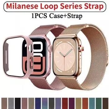 Ремешок Milanese Loop + чехол для Apple IWatch Series 10 42 мм/46 мм, ремешок для часов, браслет, чехол для часов IWatch Series 10, аксессуары Series 10 42mm серебряный
