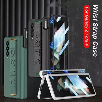 Ремешок на запястье S-держатель для ручки, чехол для Samsung Galaxy Z Fold 3 4, магнитный защитный шарнир, ремешок для рук, жесткий чехол для ПК с пленкой для экрана NO S Pen