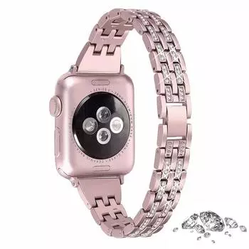 Ремешок с бриллиантами для Apple Watch ремешок 7, 38 мм, 42 мм для iWatch Series 7 SE 6, 5, 4, 3, 41 мм, 45 мм, 49 мм, 40 мм, 44 мм, женский металлический браслет Correa 38/40/41mm серебряный