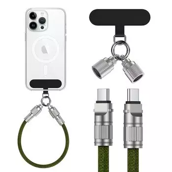 Ремешок типа C [быстрая зарядка 60 Вт]Кабель для iPhone 16 0,3 м*1 шт. Совместимый с PD кабель для зарядки USB C, MacBook iPad, совместимый с Android Держатель ремешка *1