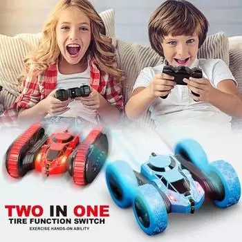 Remote Control Double-sided Stunt Car Remote Control Tumble Dump Car Drift Climbing Twist Change Stunt Cool Children s Toy Car зелёный