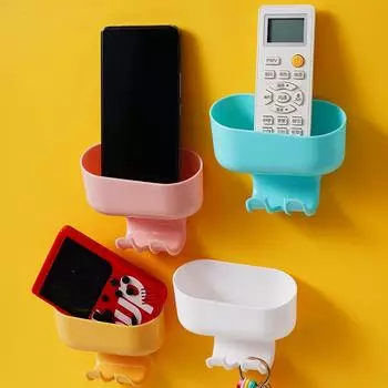 Remote Control Holder Case with Hooks Wall Mounted Phone Charger Box Home Office Storage Organizer Box Plug Holder Rack