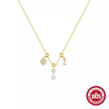 Removable Pendant Adjustable Accessories Trend Square Crystal Zircon Love Pendant Necklace Party Travel Jewelry 925 silver золотой
