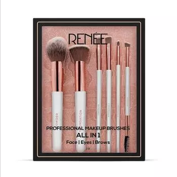 RENEE All In 1 Профессиональный набор кистей для макияжа из 6, премиум-класса, удобно держать и точно наносить для лица, глаз и бровей | 17 x 3 x 24 cm; 126 Gram