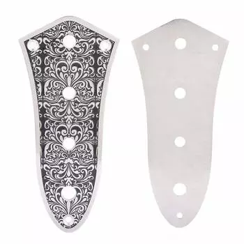Replacement control plate for jazz bass silver black delicate finish guitar, engraving,