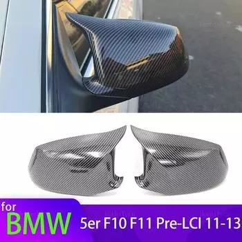 Replacement Rearview Side Mirror Covers Cap For BMW 5 Series F10 F11 F18 Pre-LCI 2010 - 2013 M Accessories Carbon Fiber Glossy 1pc Black Right Side