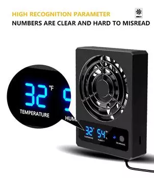 Reptile Box Fan Temperature and Sensor Humidity Display Control Digital Smart Fan Accessories for Amphibian Breeding Reptile Box