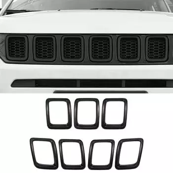 Решетка радиатора, вставки, окантовка, кольца для Jeep Compass 2017-2020, 7 шт./комплект