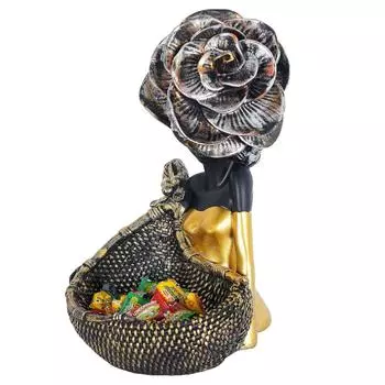 Resin African Tribal Lady with Basket Showpiece for Home Decor Showpiece, Home Shelves Decorative Showpiece (Multicolor)