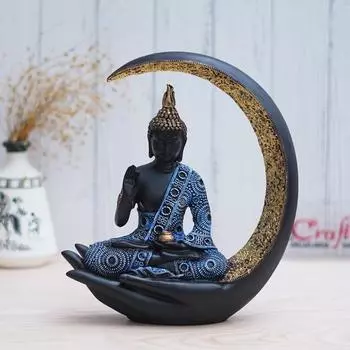 Resin Blessing Buddha Statue with Palm Chand | Lord Buddha Statue for Home Decor Living Room Office | Buddha Showpiece 22L x 8W x 26H CM синий