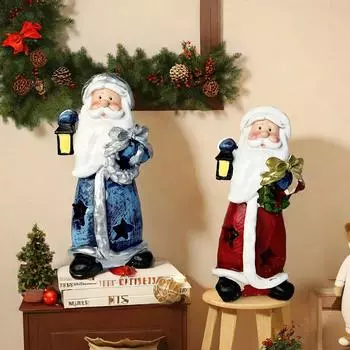 Resin Christmas Santa Lamp Home Decorative Christmas Figurines Light for Holiday Decor