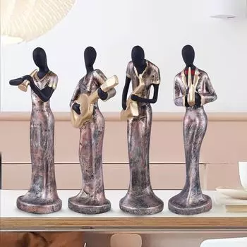Resin Musical Instrument Showpiece, Set of 4 (Gold)