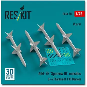 Reskit Missile 3D принтер набор смолы 1/48 AIM-7E Sparrow III (4 шт) РСК48-0455 (Самолет)