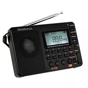 Retekess V-115 FM/AM/SW Радио Многодиапазонный радиоприемник REC Recorder Басовый звук MP3-плеер Динамики