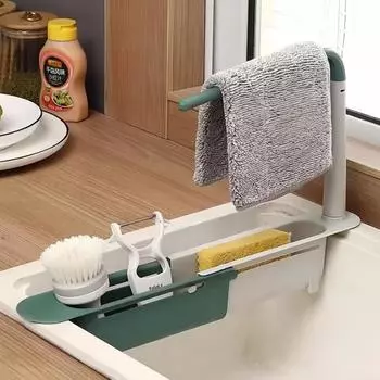 Retractable Sink Drain Rack Sponge Soap Storage Rack Dish Towel Holder Adjustable Drainage Basket Kitchen Organizer Adjustable жёлтый