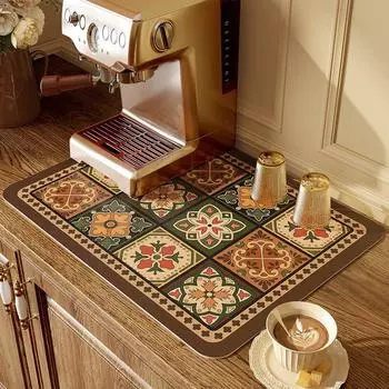 Retro Absorbent Kitchen Drain Pad Antiskid Draining Coffee Drying Mat Dish Quick Dry Placemat Washing Machine Dustcover Doormat S 30X40cm