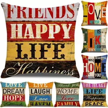 Retro American wooden board letter admonishment digitally printed linen pillowcase for home use without pillow core 45*45cm