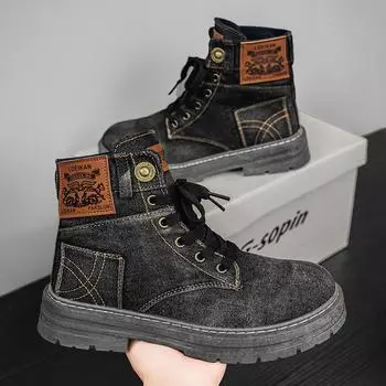 Retro Ankle Boots Men Western Cowboy Boots Man Designer Canvas Shoes Designer Men s Motorcycle Boot Plus Size Botas Hombre 2025 39