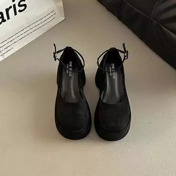 Retro bag head versatile one-button women s thick heel Mary Jane shoes summer fashion suede small high-heeled single shoes 34