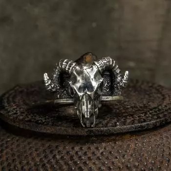 Retro Black Goat Open Ring, Gram style Dark Devil, Satan, niche, exaggerated personality, men s ring accessory