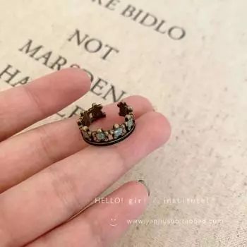 Retro Blue Flower Old Ring New High-end Light Luxury Fashion Open Ring Woman