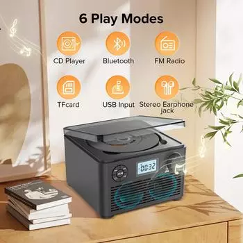 Ретро Bluetooth CD-плеер с FM-радио для дома чёрный