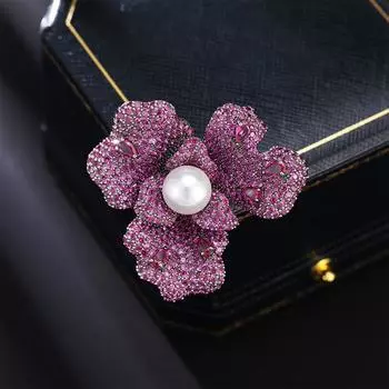 Ретро-брошь «Пион» Niche Design Sense High-end Осенне-зимняя брошь для пальто, костюма, жемчужного цветка, аксессуары фиолетовый