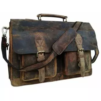 Ретро Buffalo Hunter Кожаная сумка для ноутбука Сумка для ноутбука Офисный портфель Сумка для колледжа 15 X 11 X 5 IN