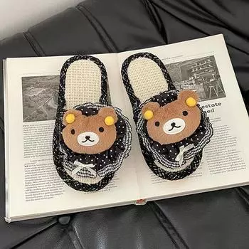 Retro cartoon casual versatile one-word drag summer fashion cute cat slippers female comfortable floral flat sandals 36-37