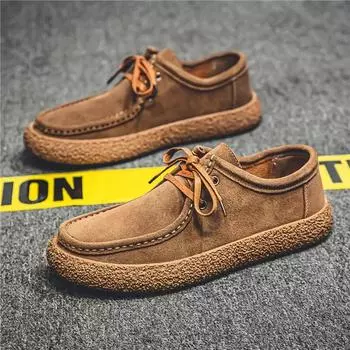 Retro Casual Men Shoes Luxury Suede Leather Loafers Men Sneakers Comfor Soft Sole Driving Shoes Walking Shoes 39 бежевый